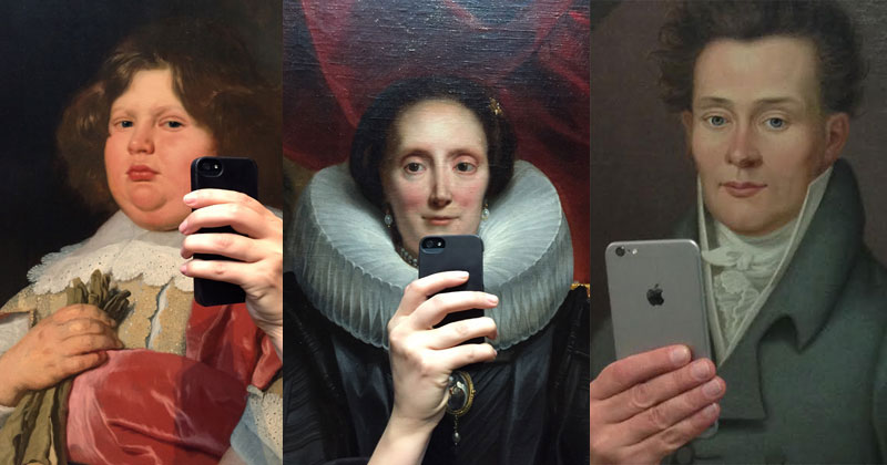 Photos of Museum Paintings Taking Selfies