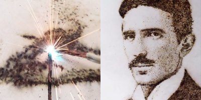 Tesla Portrait Made from Sparks of Electricity