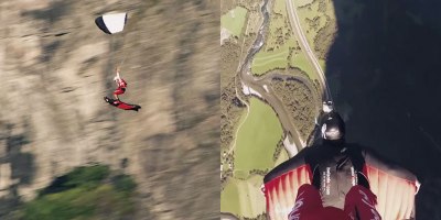 Skydiver and Wingsuit Pilot Pull Off Insane Flying Carpet Stunt