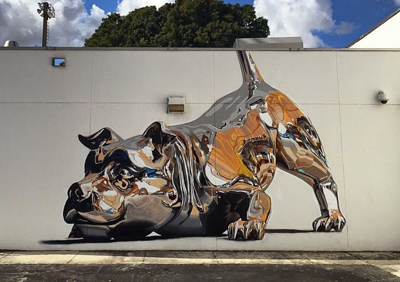 Jaw-Dropping Chrome Dog Mural is 100% Spray Paint