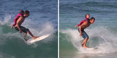 Father and Daughter Go for Cutest Surf Ride Ever