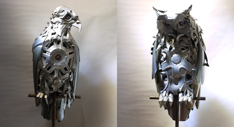 Artist Turns Old Hubcaps Into Awesome Animal Sculptures