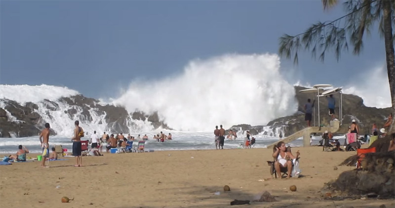 This Beach Has a Natural Rock Barrier. When Ocean Waves Crash Things Get Awesome