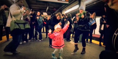 Little Girl Dances Like Nobody's Watching on a Subway Platform in NYC