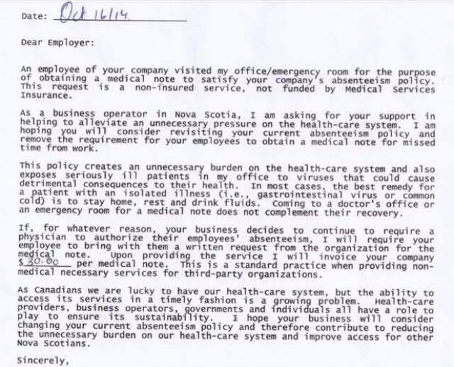 This Canadian Doctor's Reply to a Company's Medical Note Policy is Perfect