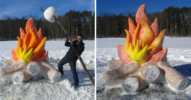 Giant Fire and Marshmallow Out of Snow by shaffer art studio (4)