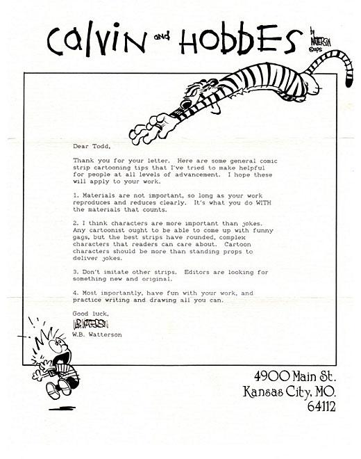 letter from bill watterson calvin and hobbes Chuck Jones 9 Golden Rules for the Coyote and the Road Runner