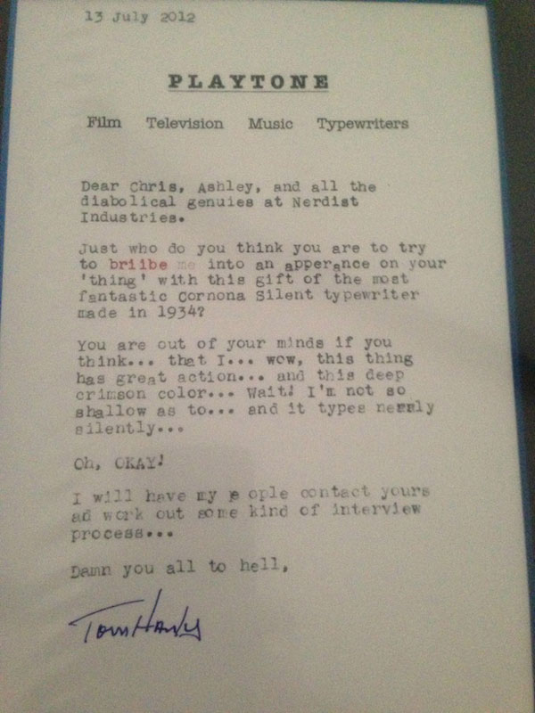 tom hanks typewriter letter nerdist 20 Amazing Letters Worth Reading