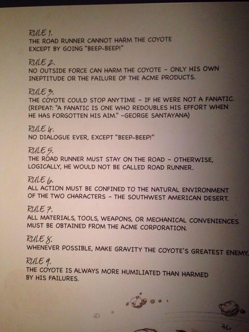 chuck jones 9 rules of the road runner and wile e coyote Chuck Jones 9 Golden Rules for the Coyote and the Road Runner