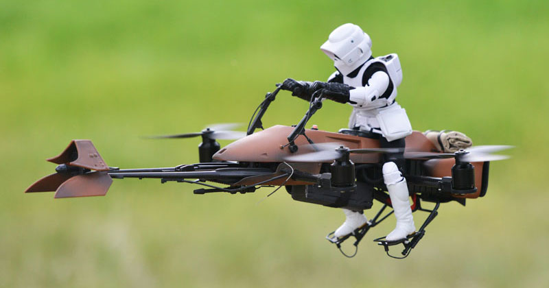 Builder Turns Old Star Wars Speeder Bike Into Actual Flying Quadcopter