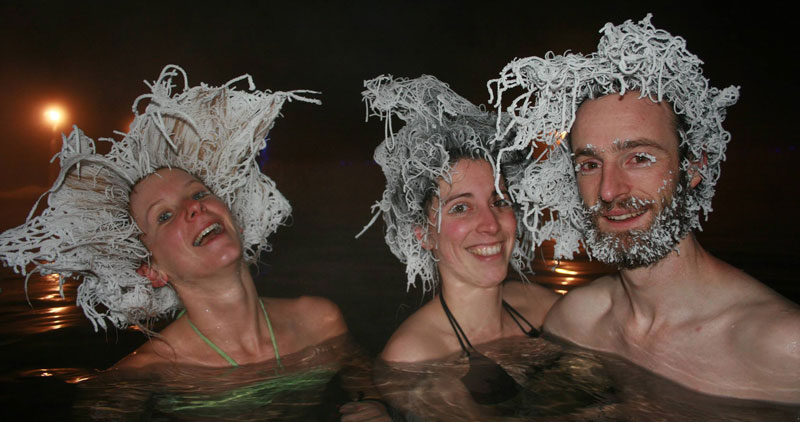 This Canadian Hot Spring has a Hair Freezing Contest Every Winter