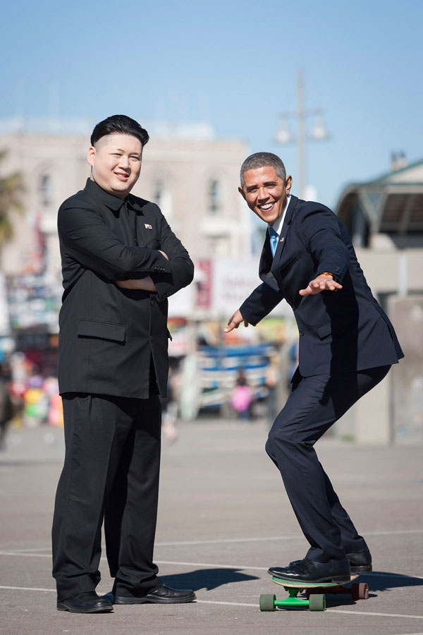 Barack Obama and Kim Jong Un Impersonators Meet in LA (4)
