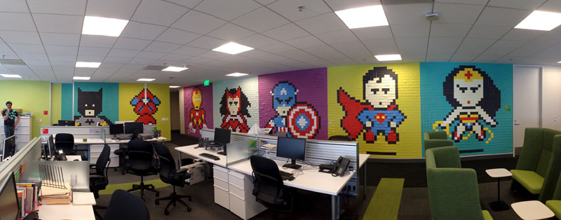 Employee Uses Post-Its to Turn Drab Office Walls Into Giant Superhero Murals (12)