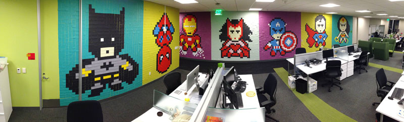 Employee Uses Post-Its to Turn Drab Office Walls Into Giant Superhero Murals (13)