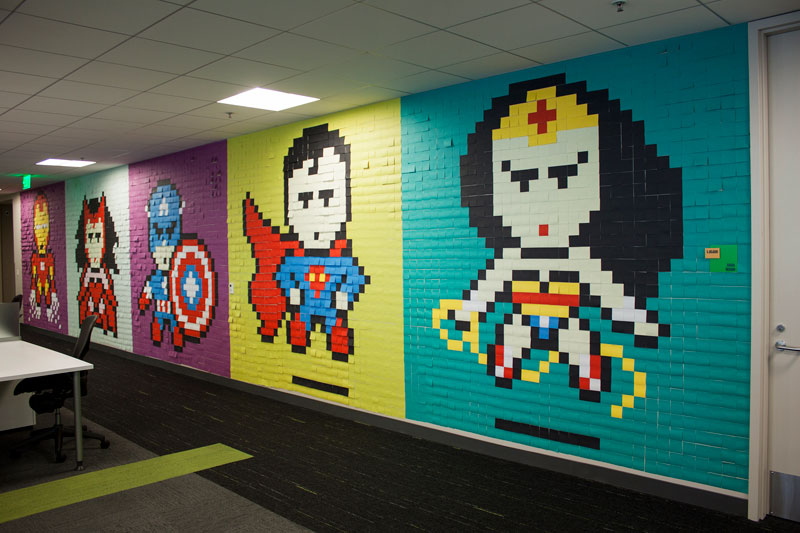 Employee Uses Post-Its to Turn Drab Office Walls Into Giant Superhero Murals (14)