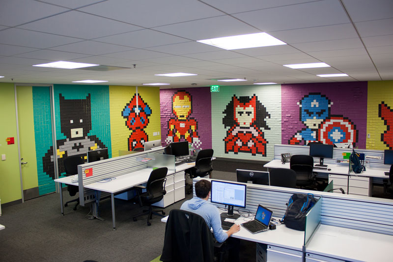 Employee Uses Post-Its to Turn Drab Office Walls Into Giant Superhero Murals (15)