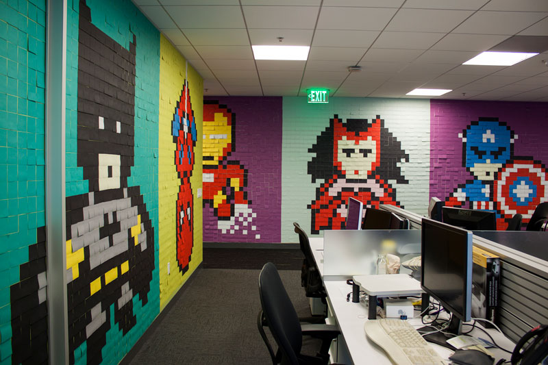 Employee Uses Post-Its to Turn Drab Office Walls Into Giant Superhero Murals (17)