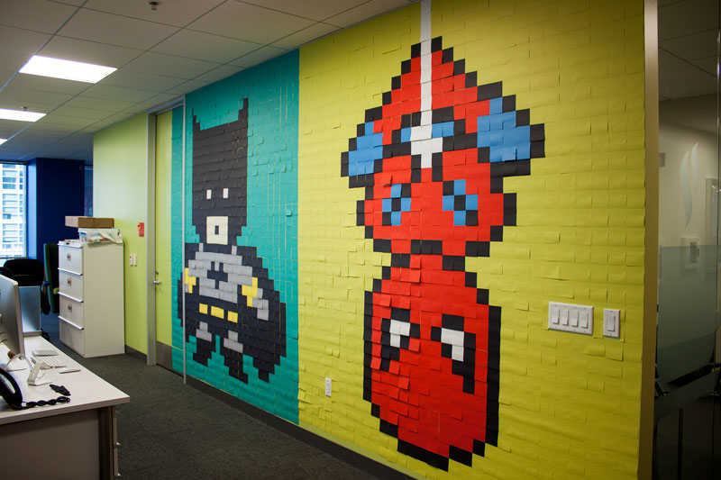Employee Uses Post-Its to Turn Drab Office Walls Into Giant Superhero Murals (19)