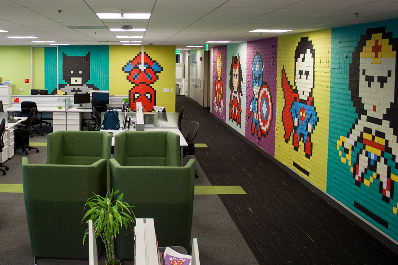 Employee Uses Post-Its to Turn Drab Office Walls Into Giant Superhero Murals (20)