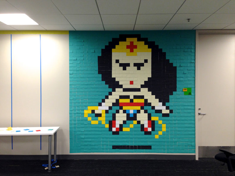 Employee Uses Post-Its to Turn Drab Office Walls Into Giant Superhero Murals (7)
