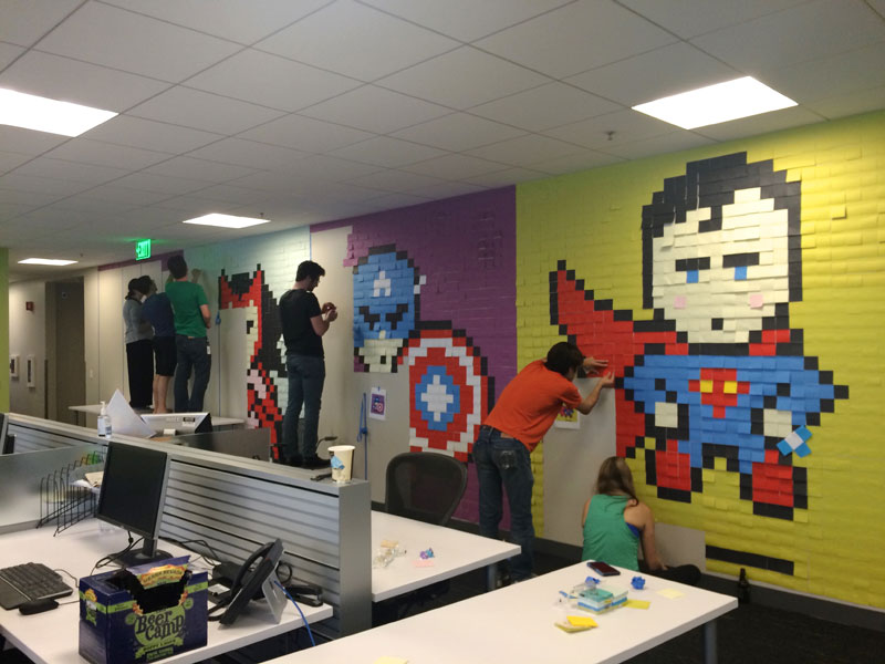 Employee Uses Post-Its to Turn Drab Office Walls Into Giant Superhero Murals (9)