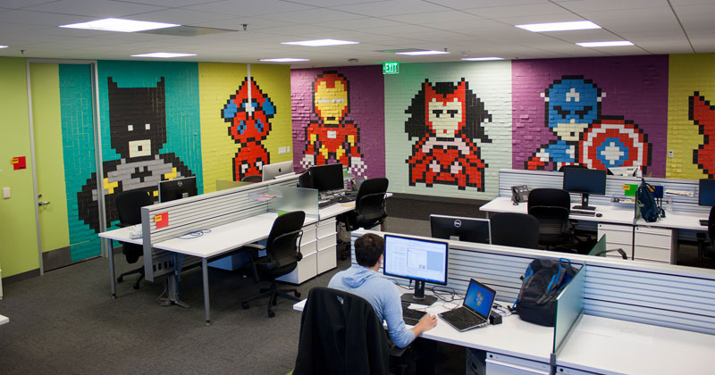 Employee Uses 8,024 Post-Its to Turn Drab Office Walls Into Giant Superhero Murals