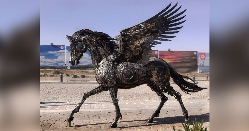 A Steampunk Pegasus Made from Scrap Metal