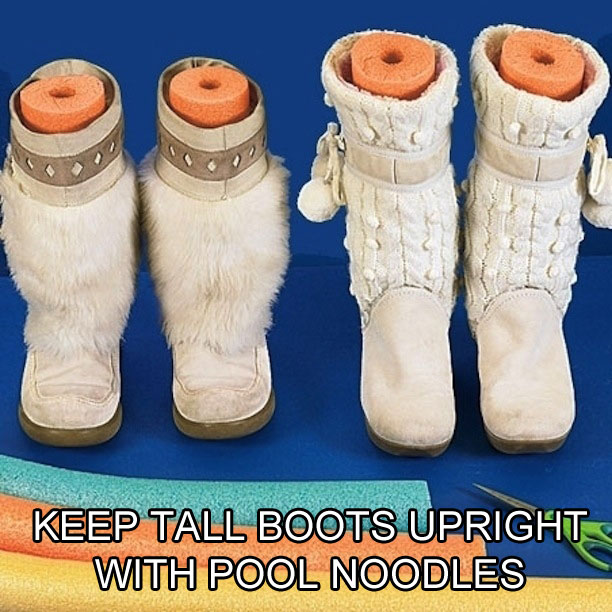 use pool noodles to keep tall boots upright life hack The 55 Most Useful Life Hacks Ever