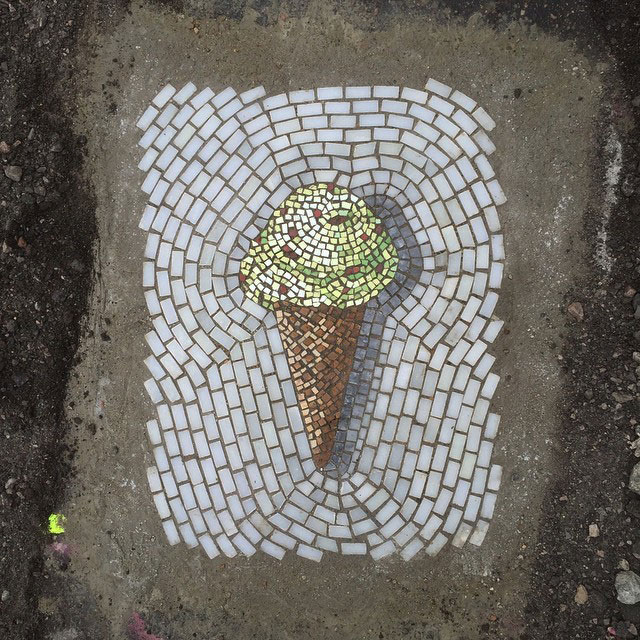 Artist Bachor Fills Potholes with Food and Flower Mosaics (5)