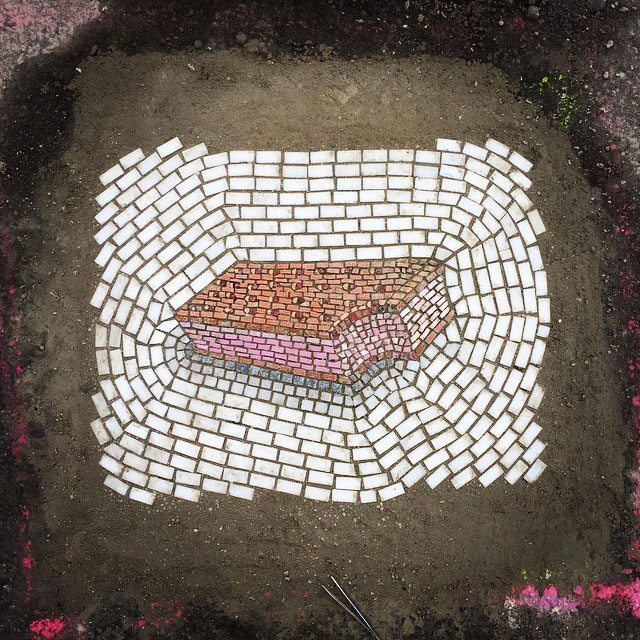 Artist Bachor Fills Potholes with Food and Flower Mosaics (7)