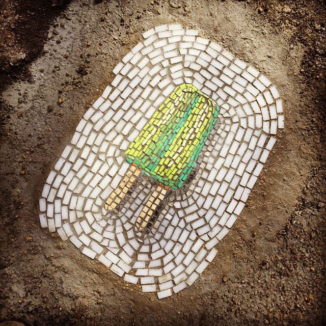 Artist Bachor Fills Potholes with Food and Flower Mosaics (8)