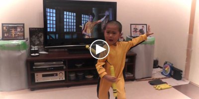 'Bruce Lee' Kid Perfectly Recreates His Idol's Famous Nunchaku Scene