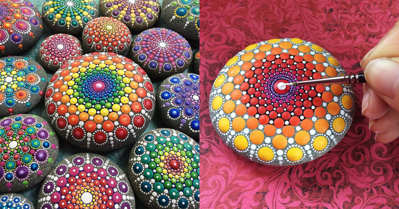 Artist Finds Beautiful Beach Stones and Covers Them in Tiny Dots of Paint