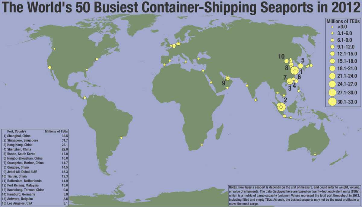 50 busiest container shipping seaports in the world 32 Maps That Will Teach You Something New About the World
