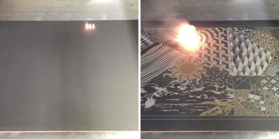 Machine Etches Digital Artworks Into Actual Canvases Using Lasers