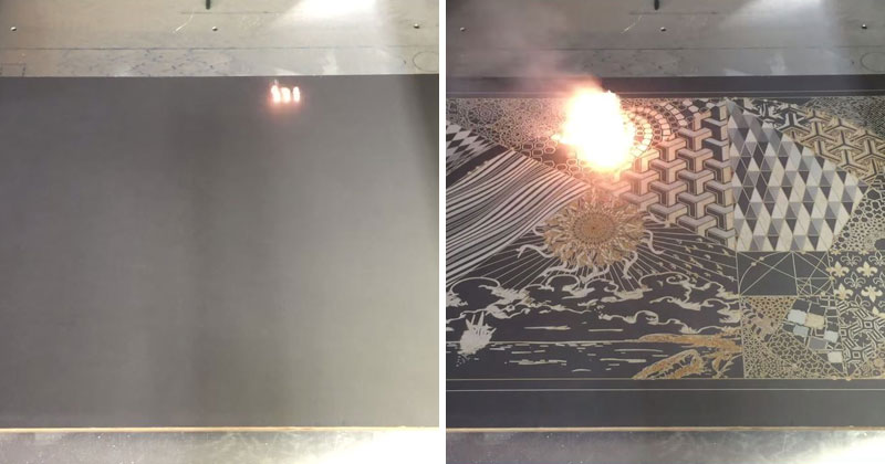 Machine Etches Digital Artworks Into Actual Canvases Using Lasers