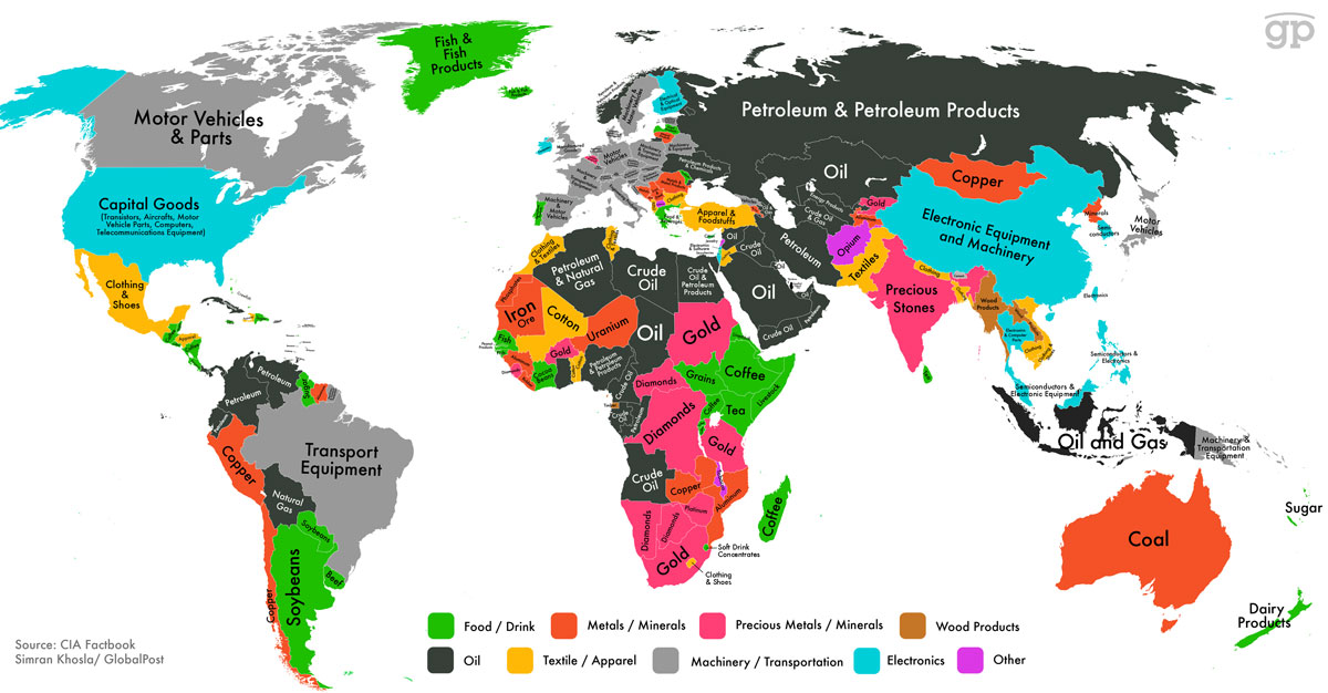 which export makes your country the most money map 32 Maps That Will Teach You Something New About the World