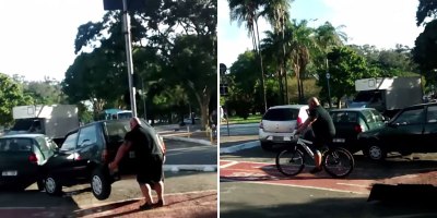 Cyclist Lifts a Car Off a Bike Path, Rides Away a Legend