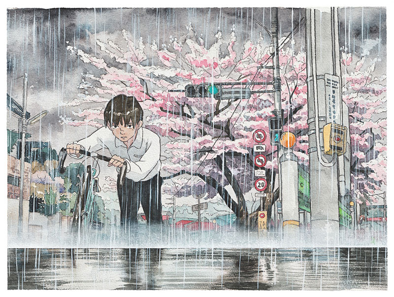 Bicycle Boy Watercolor Series Inspired by Studio Ghibli