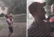 Toddler Plays with Dad in Rain for the Very First Time