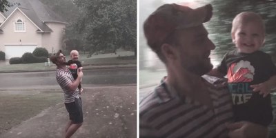 Toddler Plays with Dad in Rain for the Very First Time