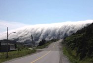 Wall of Fog Rolls Over Mountains in Lark Harbour, Newfoundland