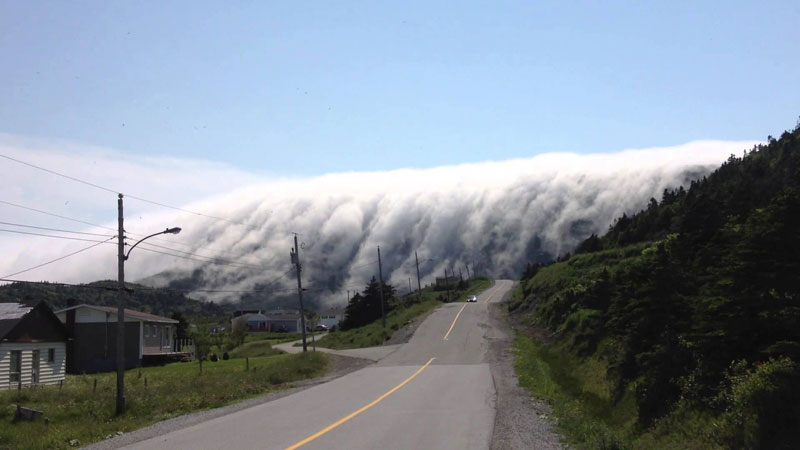 Wall of Fog Rolls Over Mountains in Lark Harbour, Newfoundland