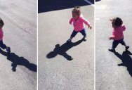 Little Girl Gets Frightened by Her Own Shadow