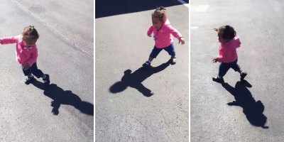 Little Girl Gets Frightened by Her Own Shadow