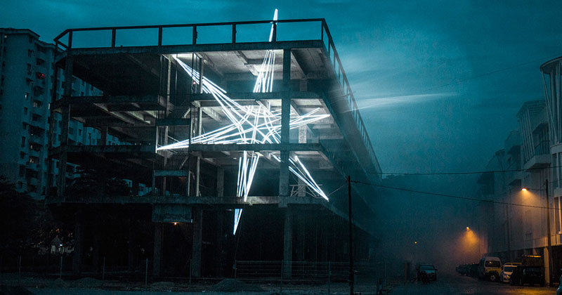 Artist Installs Giant 4-Story LED Star in Abandoned Building