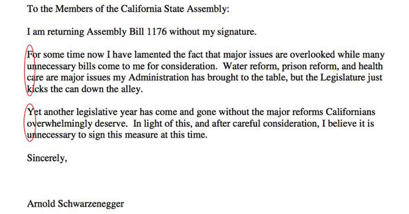 The Time Schwarzenegger Wrote a Big FU to a California Assemblyman