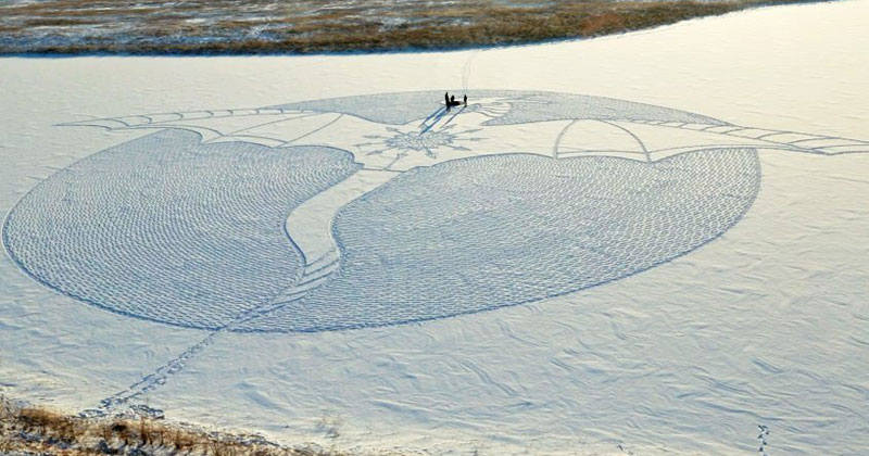 A Snow Dragon Made from Snowshoe Prints