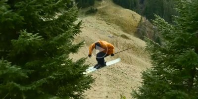 Candide Thovex Skis Down a Snowless Mountain