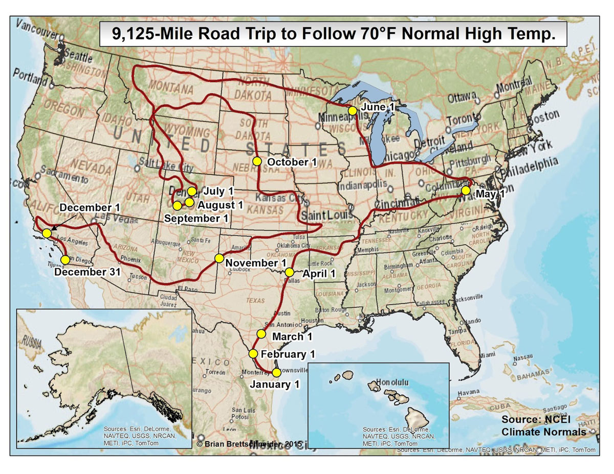one year us road trip where every day is around 70 A Year Long US Road Trip Where Every Day is Around 70F